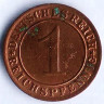 Монета 1 рейхспфенниг. 1933 год (E), Веймарская республика.