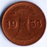 Монета 1 рейхспфенниг. 1933 год (E), Веймарская республика.