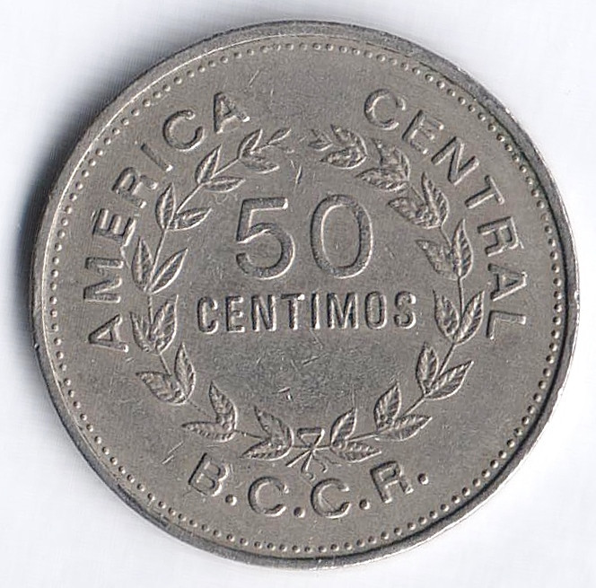 Монета 50 сентимо. 1976(sm) год, Коста-Рика.