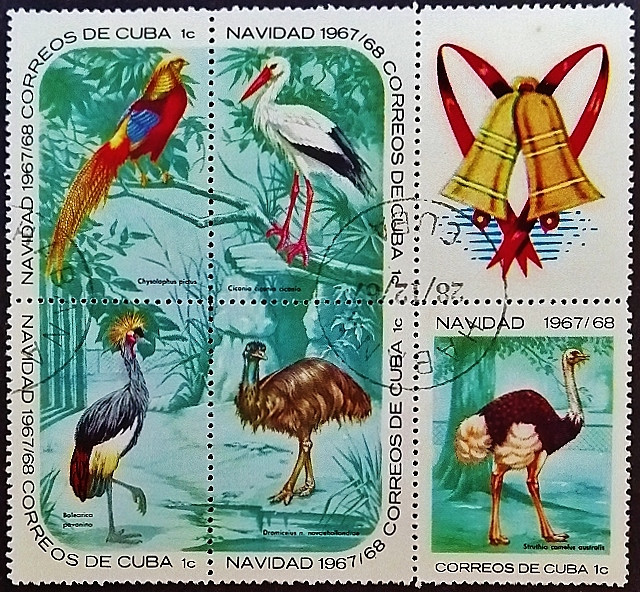 Сцепка почтовых марок (5 шт.). "Рождество 1967: Птицы (I)". 1967 год, Куба.