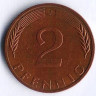 Монета 2 пфеннига. 1973(J) год, ФРГ.