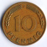 Монета 10 пфеннигов. 1950(J) год, ФРГ.
