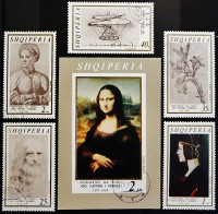 Набор почтовых марок (5 шт.) с блоком. "450 лет со дня смерти Леонардо да Винчи". 1969 год, Албания.