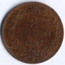 Монета 2 чентезимо. 1897 год, Италия.