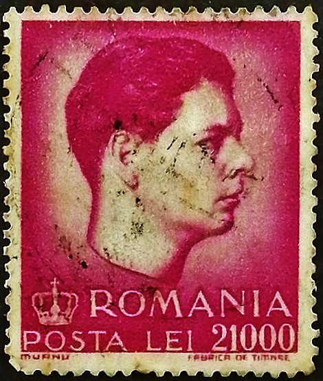 Почтовая марка (21000 l.). "Король Михай I". 1947 год, Румыния.