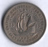 Монета 25 центов. 1955 год, Британские Карибские Территории.