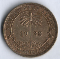 Монета 2 шиллинга. 1938(H) год, Британская Западная Африка.