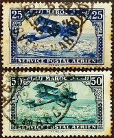 Набор почтовых марок (2 шт.). "Авиапочта". 1923 год, Марокко.