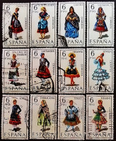 Набор почтовых марок (12 шт.). "Провинциальные костюмы". 1970 год, Испания.