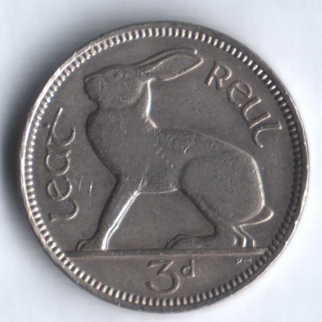 Монета 3 пенса. 1956 год, Ирландия.