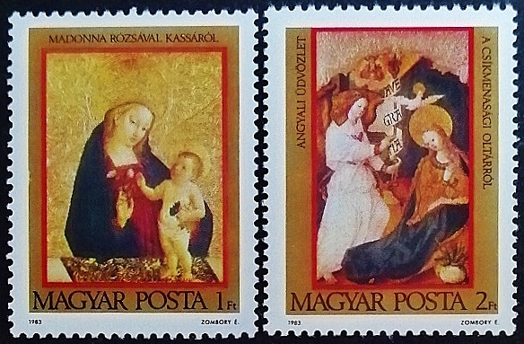 Набор марок (2 шт.). "Рождество-1983". 1983 год, Венгрия. Набор марок (2 шт.). "Рождество-1983". 1983 год, Венгрия.
