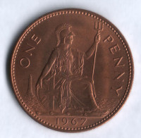 Монета 1 пенни. 1967 год, Великобритания.