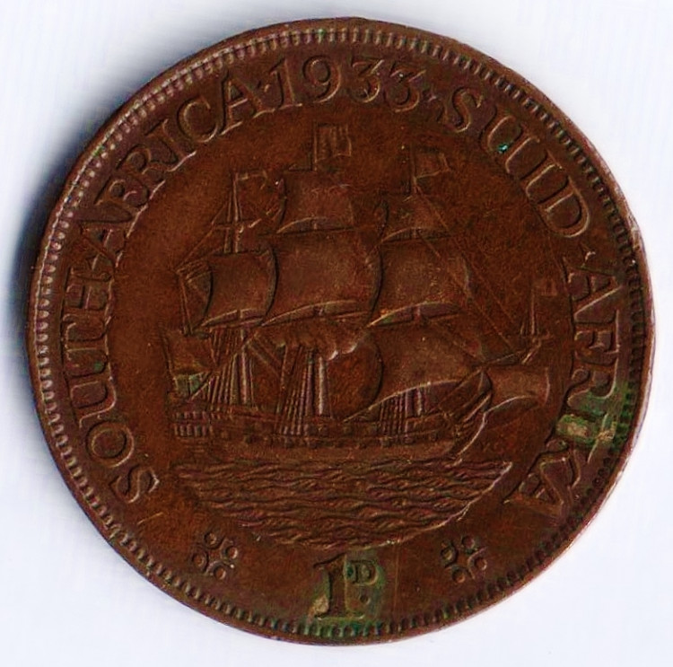 Монета 1 пенни. 1933 год, Южная Африка.
