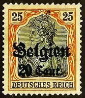 Марка почтовая. "Германия (с надпечаткой)". 1918 год, Бельгия (Германская оккупация в ПМВ).