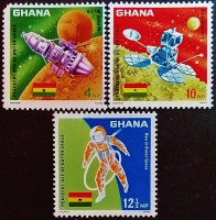 Набор марок (3 шт.). "Достижения в космосе". 1967 год, Гана.