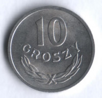 Монета 10 грошей. 1973 год, Польша.