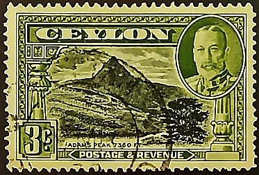 Почтовая марка (3 c.). "Король Георг V и пейзажи". 1935 год, Цейлон.