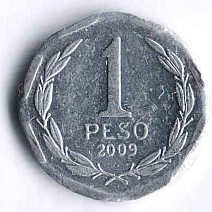 Монета 1 песо. 2009 год, Чили.