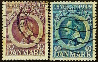 Набор почтовых марок (2 шт.). "75 лет со дня рождения Кристиана X". 1945 год, Дания.