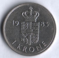 Монета 1 крона. 1983 год, Дания. R;B.