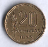 Монета 20 сентаво. 1973 год, Аргентина.