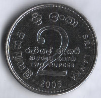 Монета 2 рупии. 2005 год, Шри-Ланка.