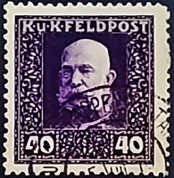 Почтовая марка (40 h.). "Император Франц Иосиф". 1915 год, Австрия (Военная почта).
