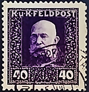 Почтовая марка (40 h.). "Император Франц Иосиф". 1915 год, Австрия (Военная почта).