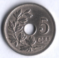 Монета 5 сантимов. 1914 год, Бельгия (Belgique).