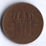 Монета 50 сантимов. 1954 год, Бельгия (Belgie).