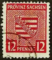 Почтовая марка (12 pf.). "Герб". 1945 год, Германия (Советская оккупация Саксонии).