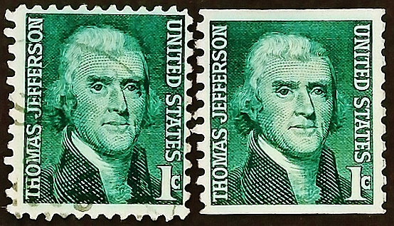 Набор почтовых марок (2 шт.). "Томас Джефферсон". 1968 год, США.