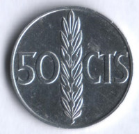 Монета 50 сентимо. 1966(73) год, Испания.