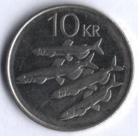 Монета 10 крон. 1996 год, Исландия.