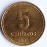 Монета 5 сентаво. 2005 год, Аргентина.