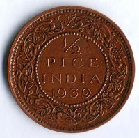 Монета 1/2 пайса. 1939(c) год, Британская Индия.