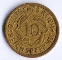 Монета 10 рейхспфеннигов. 1929 год (J), Веймарская республика.
