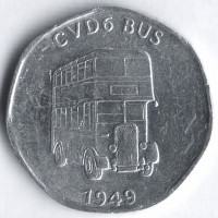 Национальный транспортный токен 20 пенсов. "CVD6 BUS 1949", Великобритания.