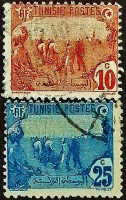 Набор почтовых марок (2 шт.). "Деревенские мотивы". 1906 год, Тунис.