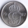 Монета 50 эре. 1987(D) год, Швеция.