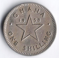Монета 1 шиллинг. 1958 год, Гана.