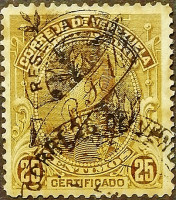 Почтовая марка (25 c.). "Симон Боливар ("Resellada")". 1900 год, Венесуэла.