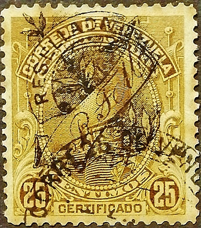 Почтовая марка (25 c.). "Симон Боливар ("Resellada")". 1900 год, Венесуэла.
