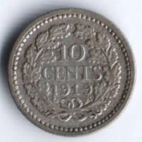 Монета 10 центов. 1919 год, Нидерланды.