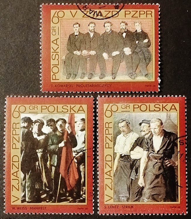 Набор почтовых марок (3 шт.). "5-й съезд Польской объединенной рабочей партии". 1968 год, Польша.