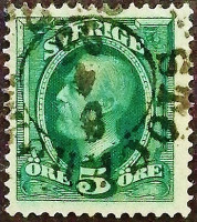 Почтовая марка (5 ö.). "Король Оскар II". 1891 год, Швеция.