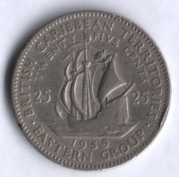 Монета 25 центов. 1959 год, Британские Карибские Территории.
