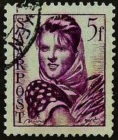 Почтовая марка (5 f.). "Восстановление". 1948 год, Саар.
