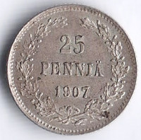 25 пенни. 1907 год, Великое Княжество Финляндское.