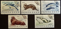 Набор почтовых марок (5 шт.). "Морские млекопитающие". 1971 год, СССР.